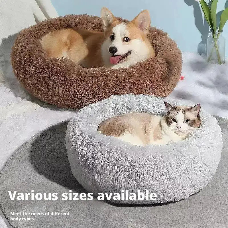 Faux Fur Calming Round Pet Bed — Washable